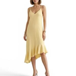 ZARA Yellow Textured Midi Dress | Ruffle Hem Slip Dress | Size M NTW